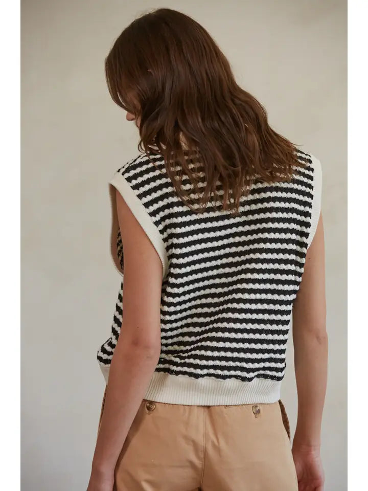Knit Striped Collar Neck Pullover Vest