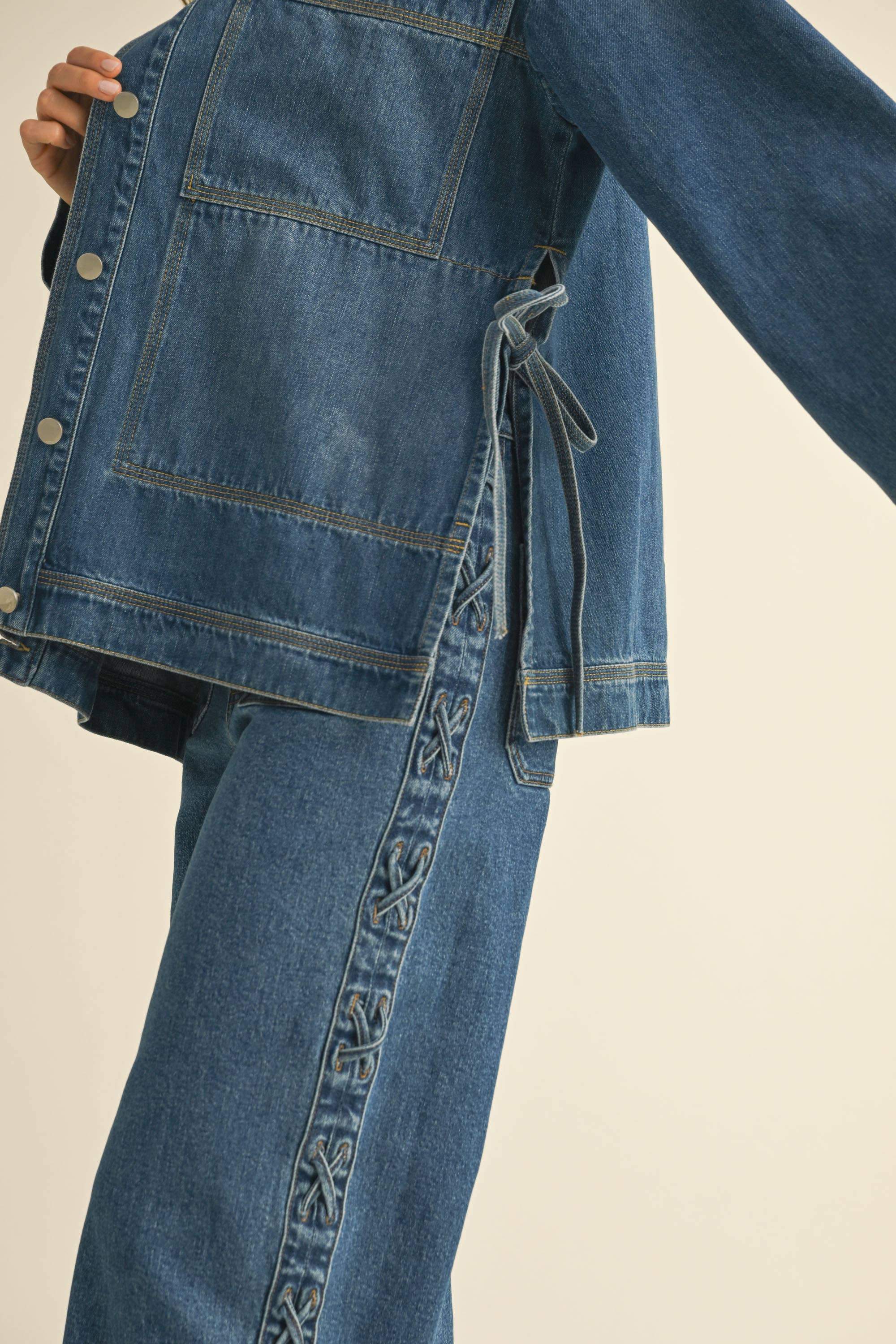 MIOU MUSE - Side Tie Denim Jacket