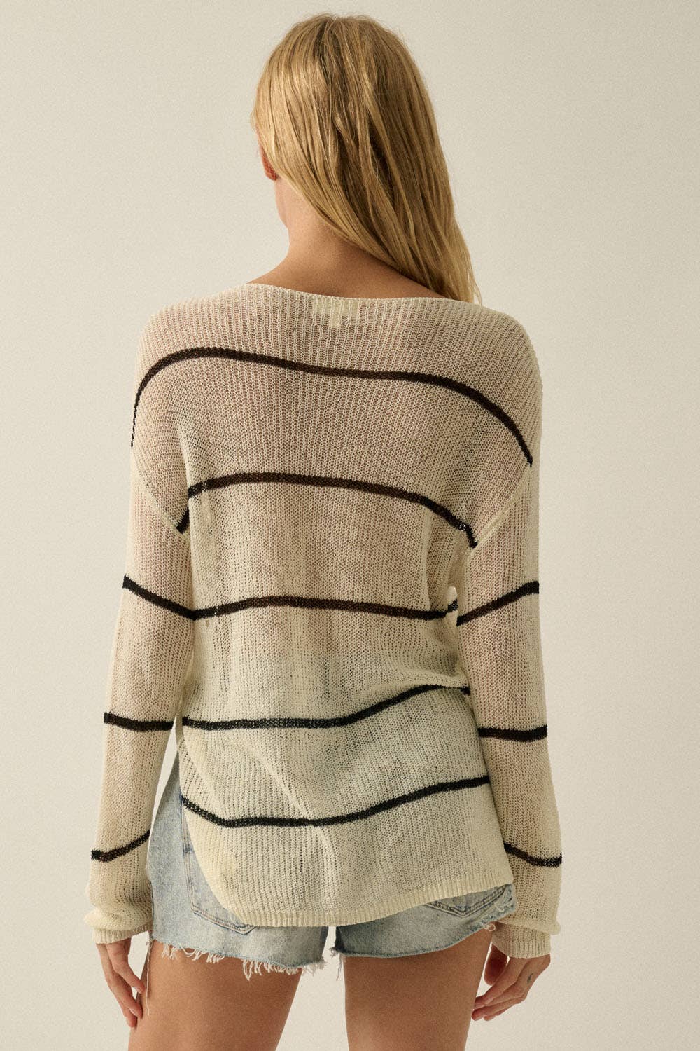 Promesa USA - Striped Semi-Sheer Lightweight Knit Loose-Fit Sweater