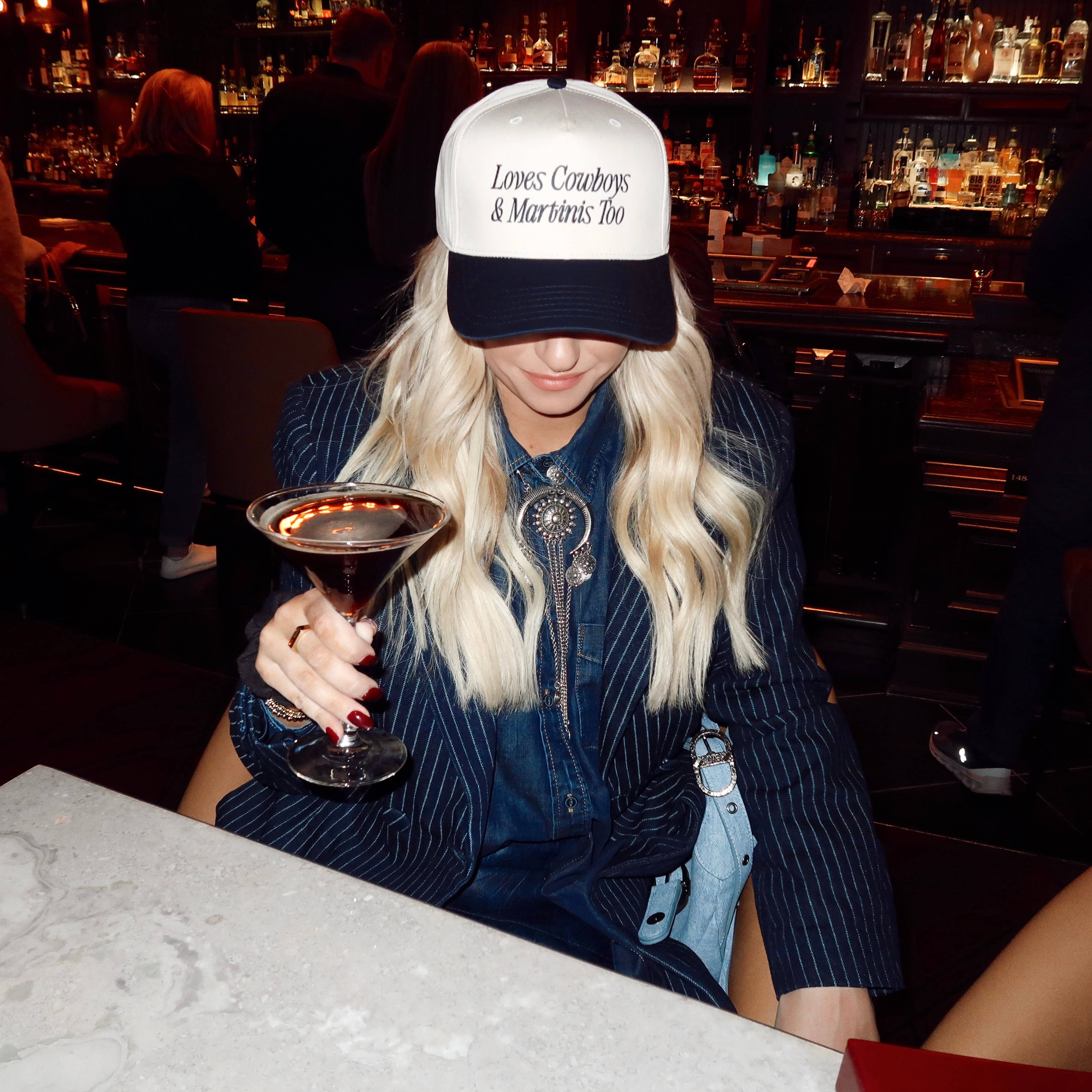 Loves Cowboys & Martinis Too Embroidered Hat- Trendy Hat