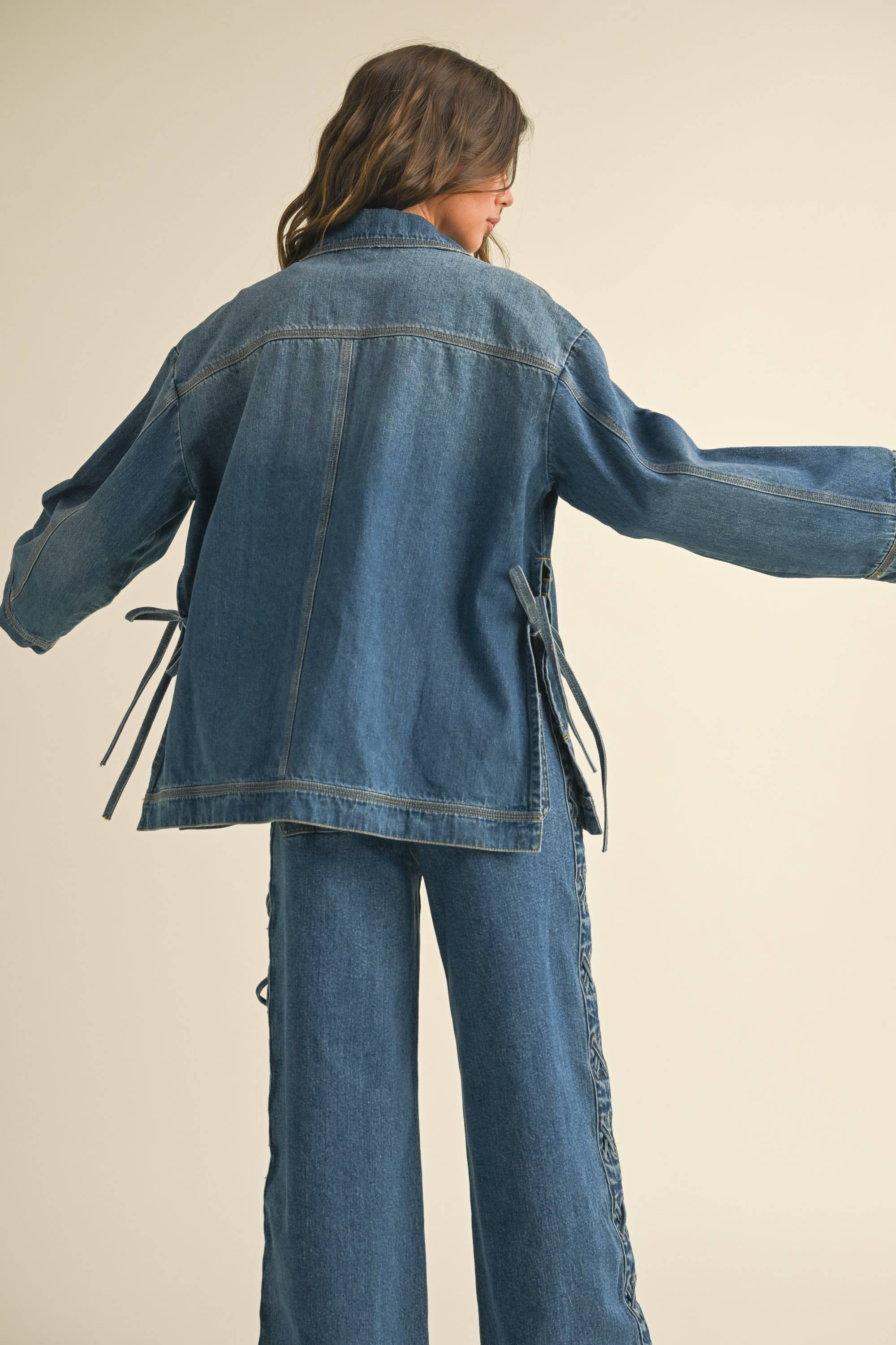 MIOU MUSE - Side Tie Denim Jacket