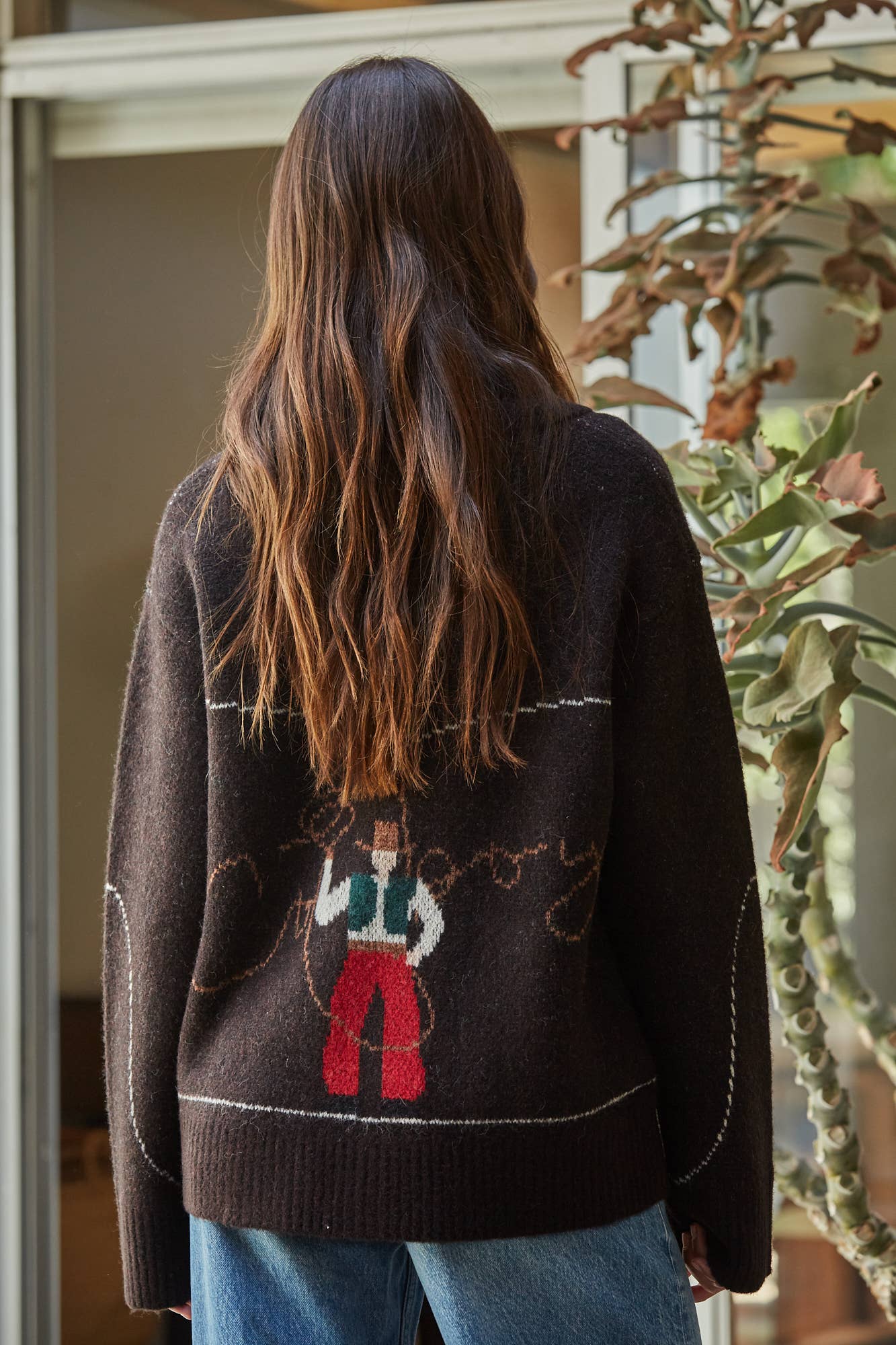 By Together Knit Sweater Print Zip-up Collar Neck Long Sleeve