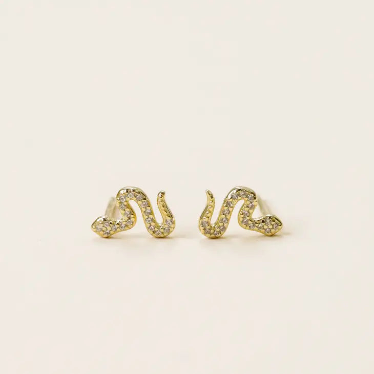 Jax Kelly Pave Stud Snake Gold Earrings