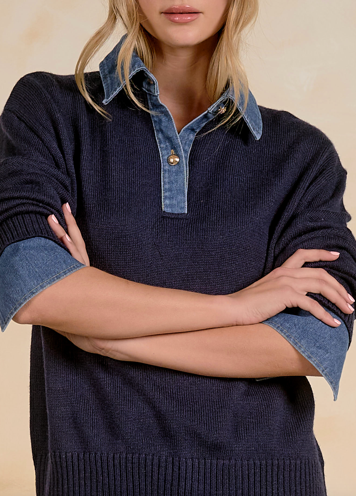 Elan Denim Collared Sweater