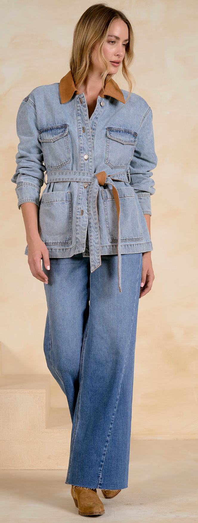 Elan Tie Front Denim Jacket With Collar