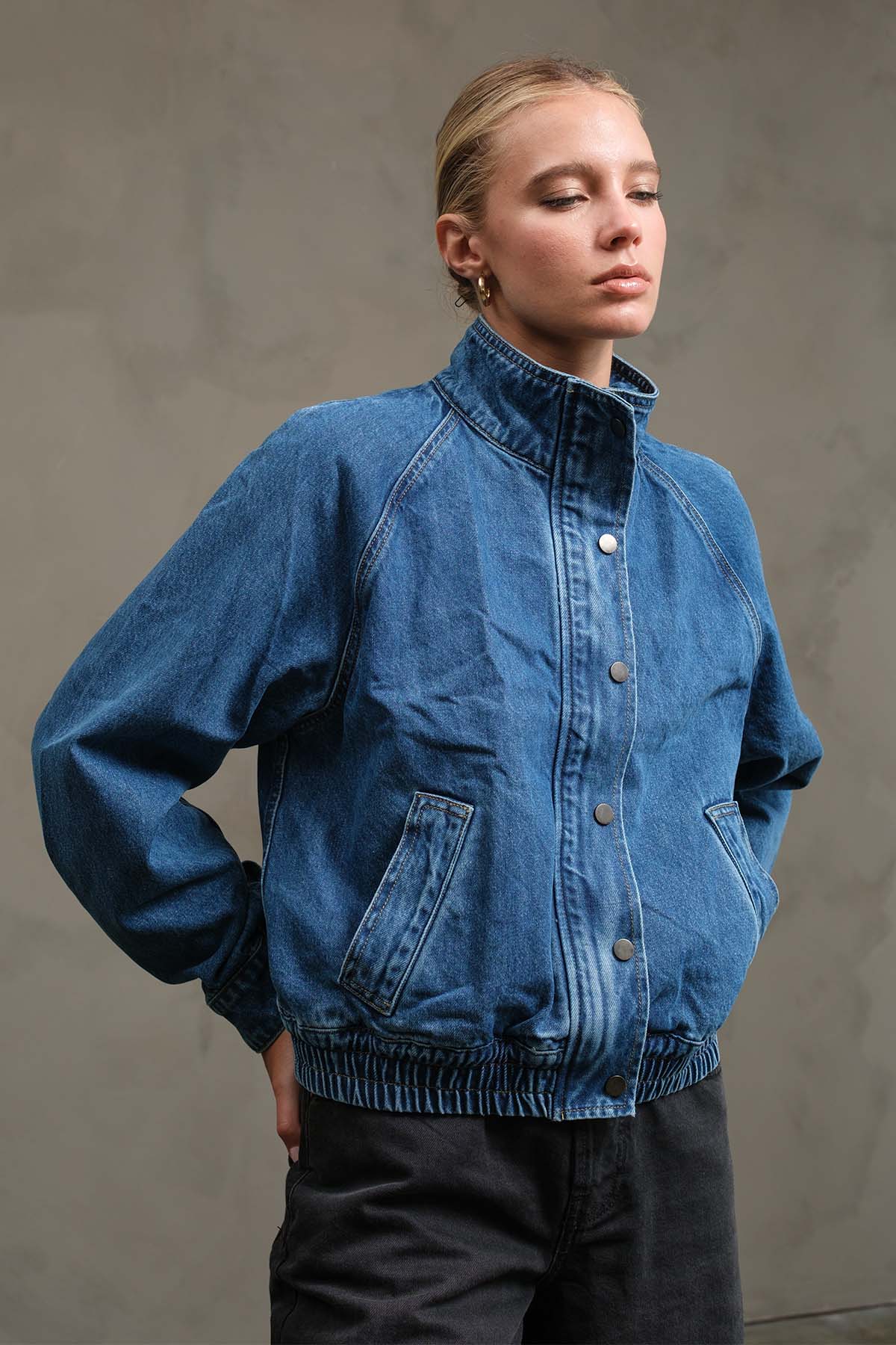 RAISONNEL - Washed Denim Bomber Jacket