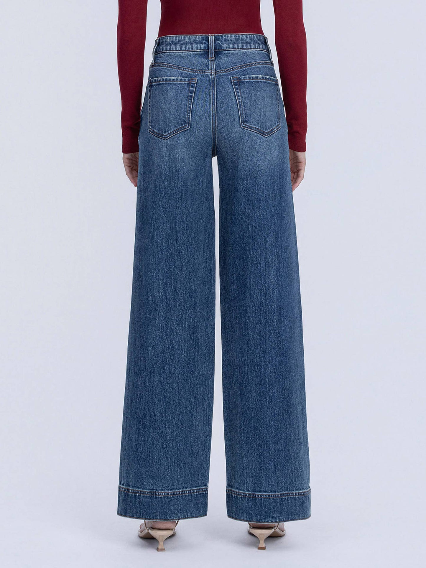 VERVET by FLYING MONKEY - SUPER HIGH RISE TROUSER HEM BAGGY WIDE LEG JEANS T7097