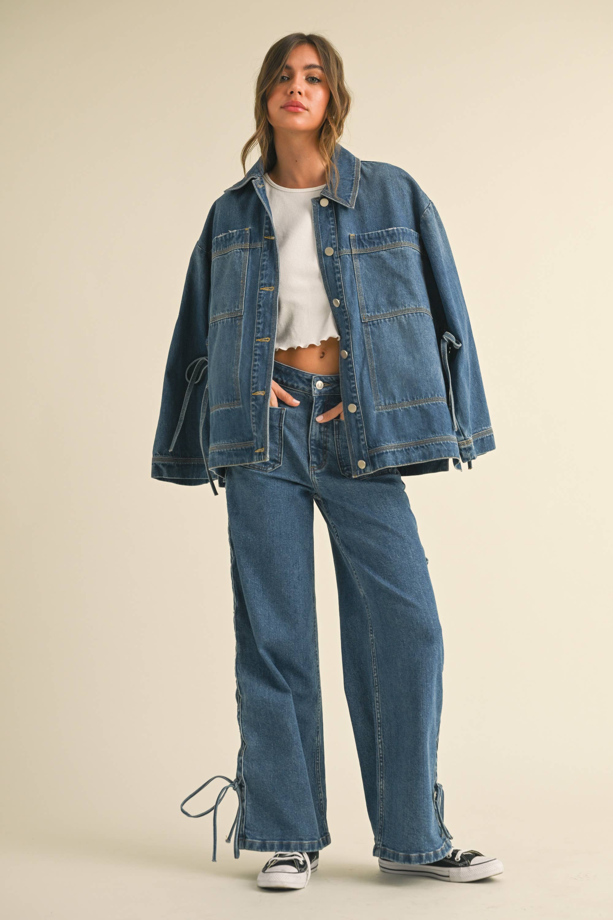 MIOU MUSE - Side Tie Denim Jacket