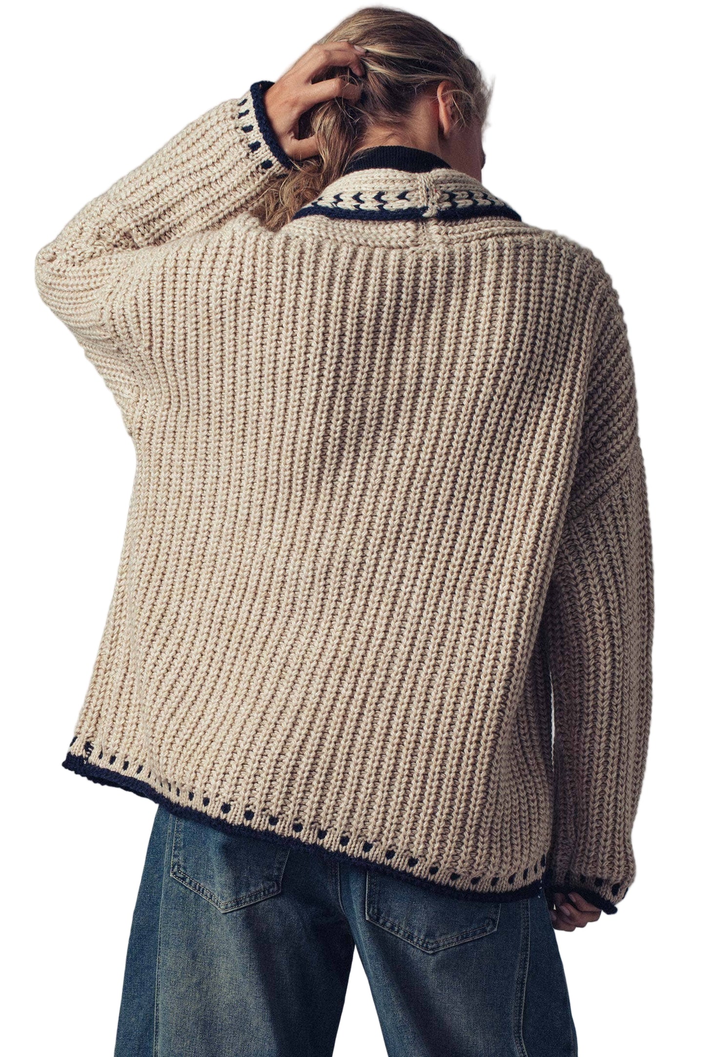 Urban Daizy - Chunky Knit Oversized Contrast Cardigan