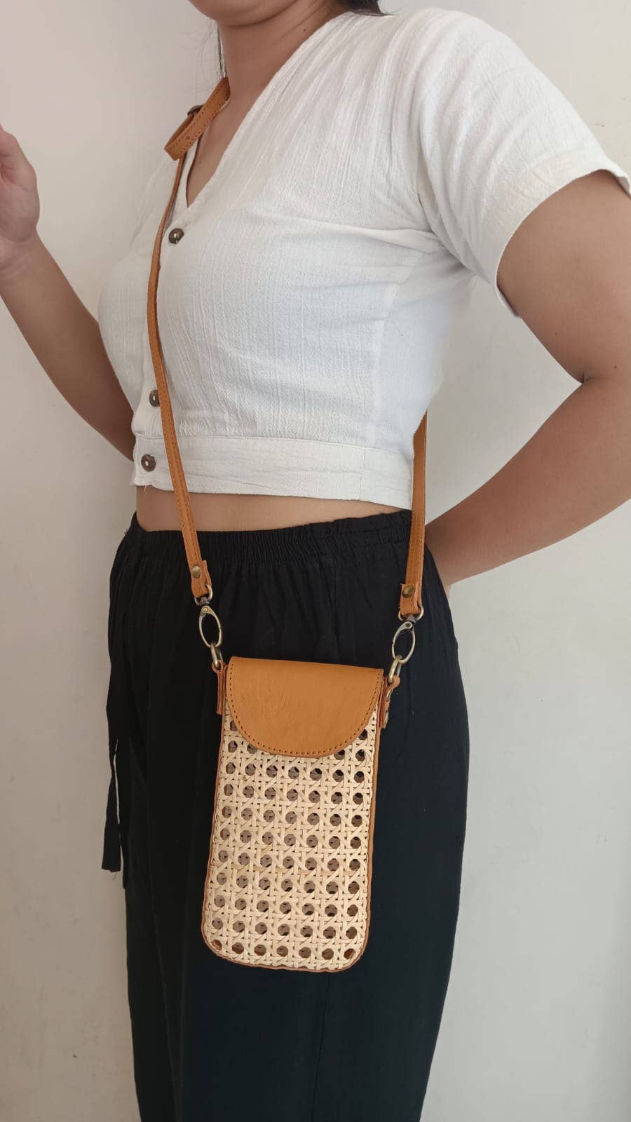 Nia Leather and Cane Phone Sling