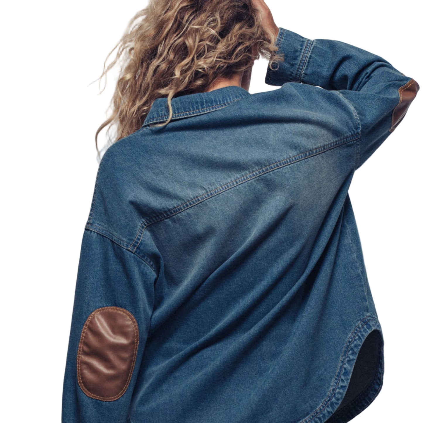 Urban Daizy - Elbow Patch Denim Button-Up Shirt