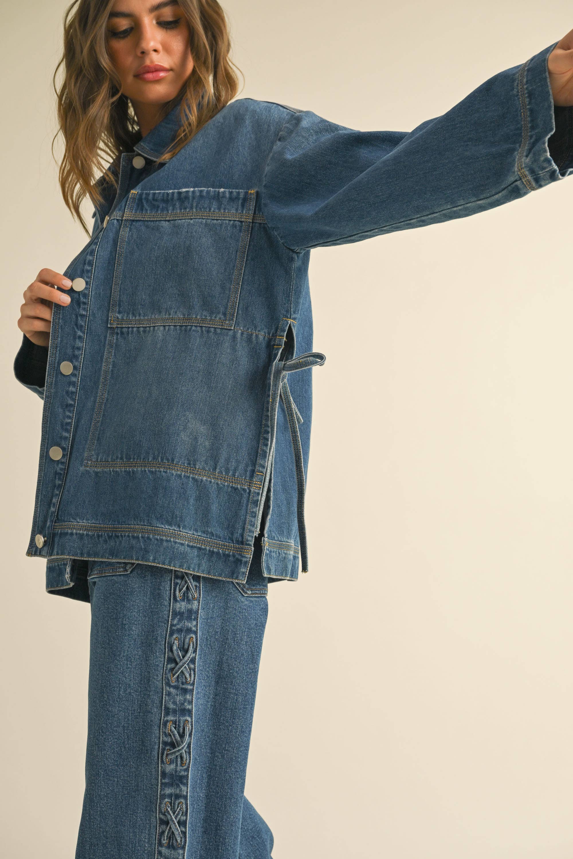 MIOU MUSE - Side Tie Denim Jacket