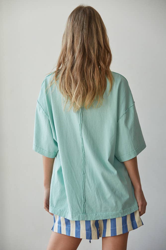By Together -Knit Cotton Graphic Shell Print Crew Oversized Top
