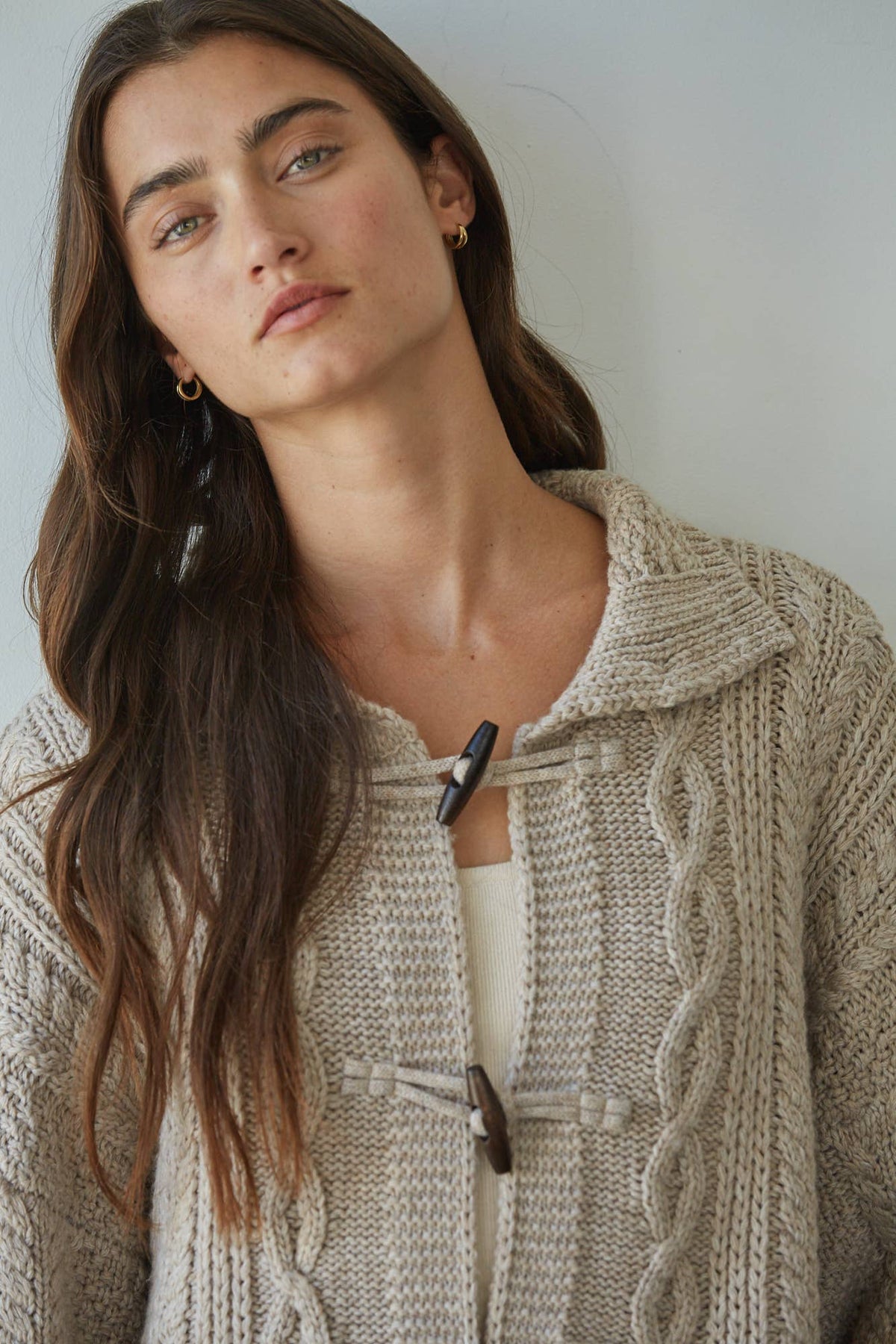 By Together -Knit Sweater Cable Knit Mock Cardigan