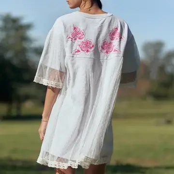 Angel Printed Terry Dotted Mesh Layered Dress