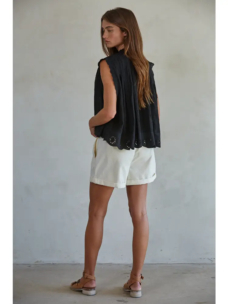 By Together- Woven Cotton Eyelet Buttondown Sleeveless Top