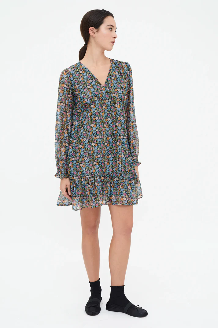 Short dress with Flowers Lurex print