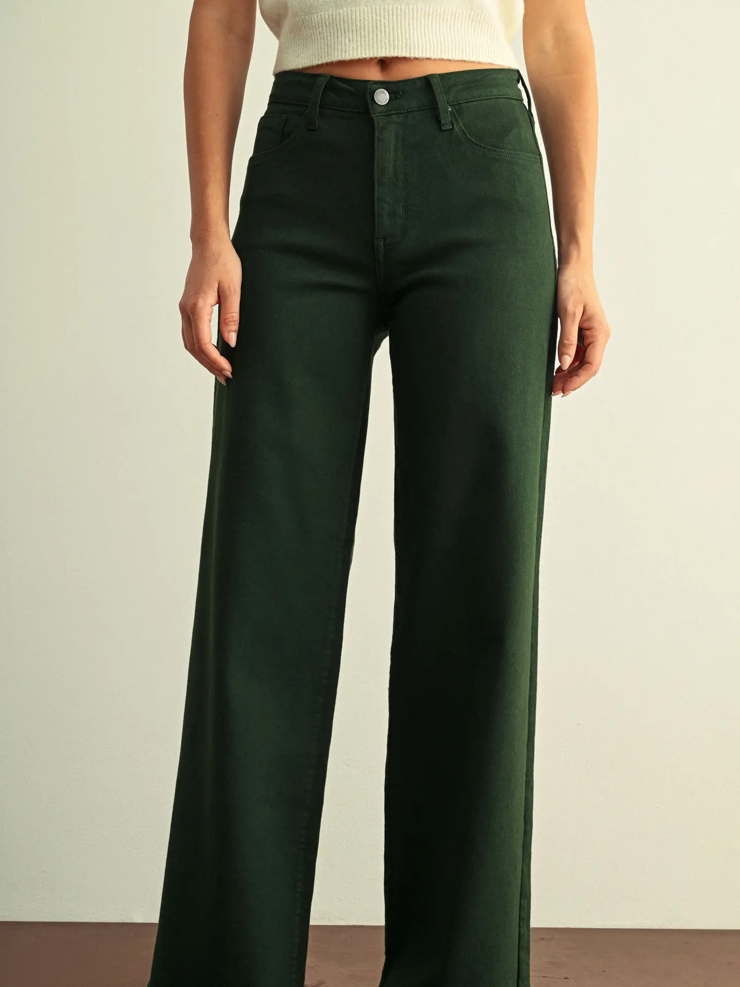 Just Black Denim- High Rise Stretchy Wide Leg - Dark Forest Green