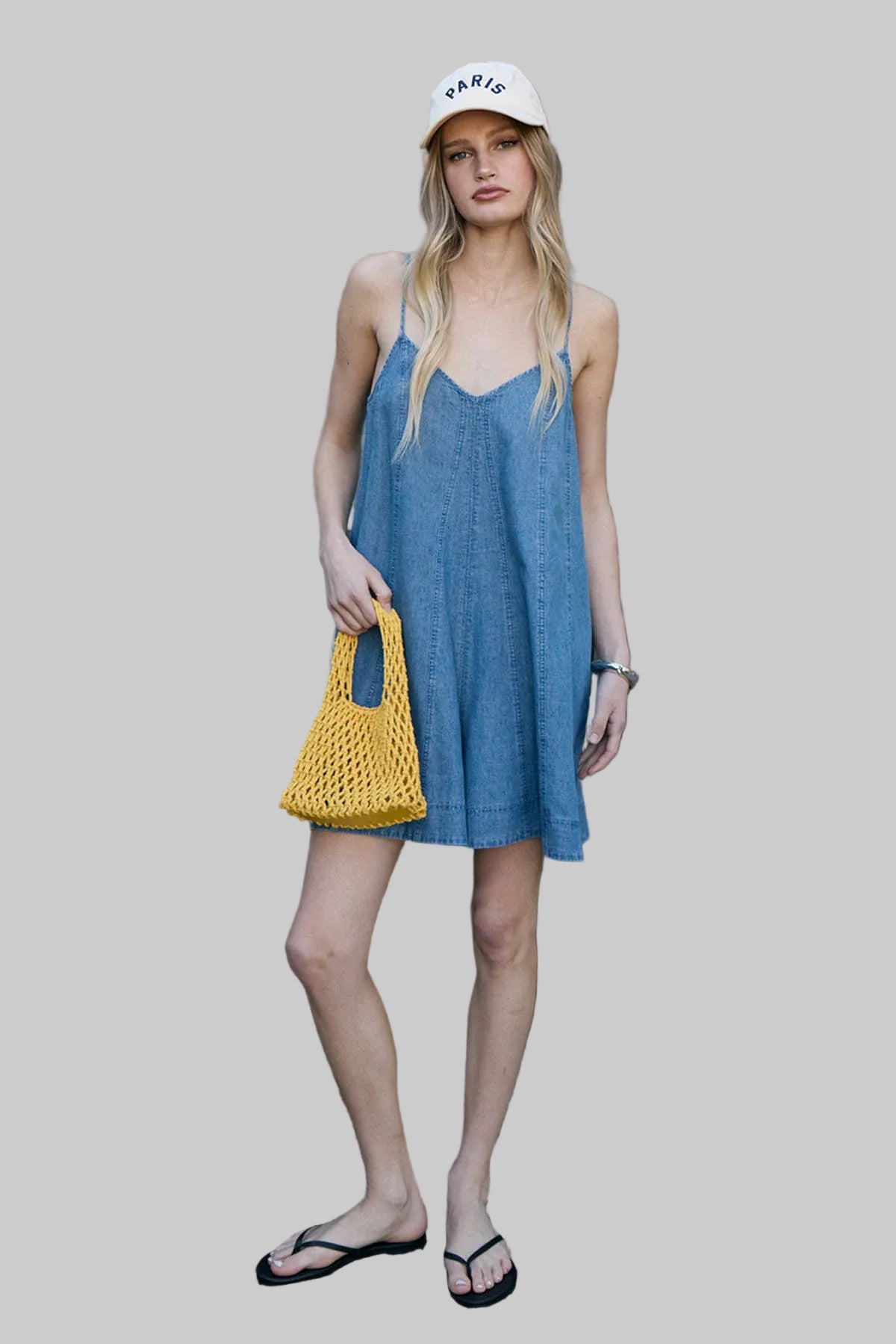 RAISONNEL - Flared Denim Cami Mini Romper