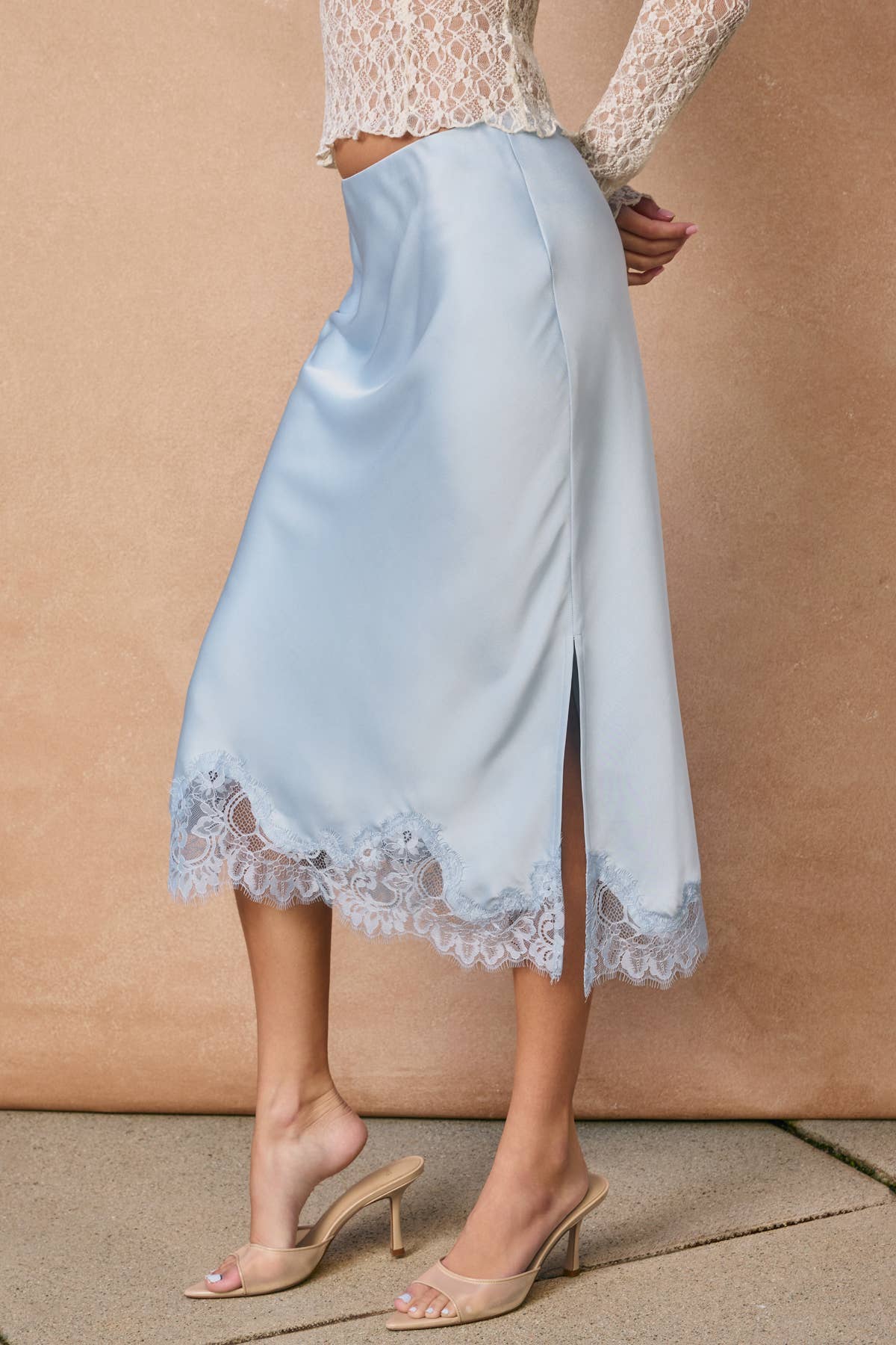 Satin Lace Hem Pencil Skirt