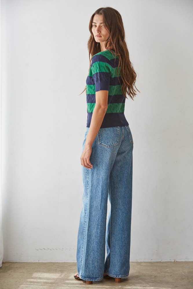 By Together -  Cable Knit Button Down Short Sleeve Cardigan Top