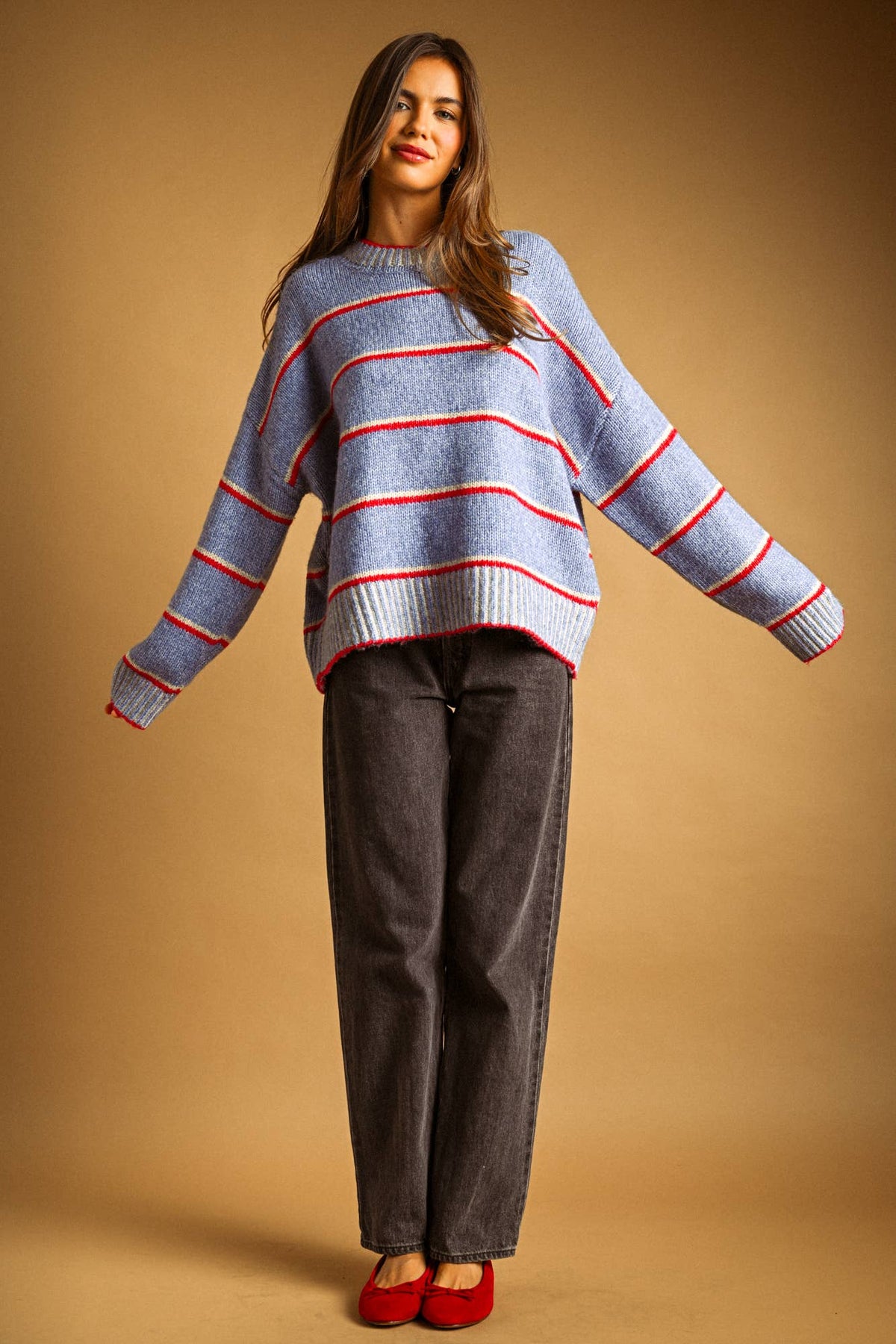 MIOU MUSE -   ROUND NECK LONG SLEEVE SWEATER TOP