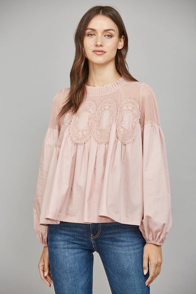 FATE - Lace Applique Long Sleeve Blouse