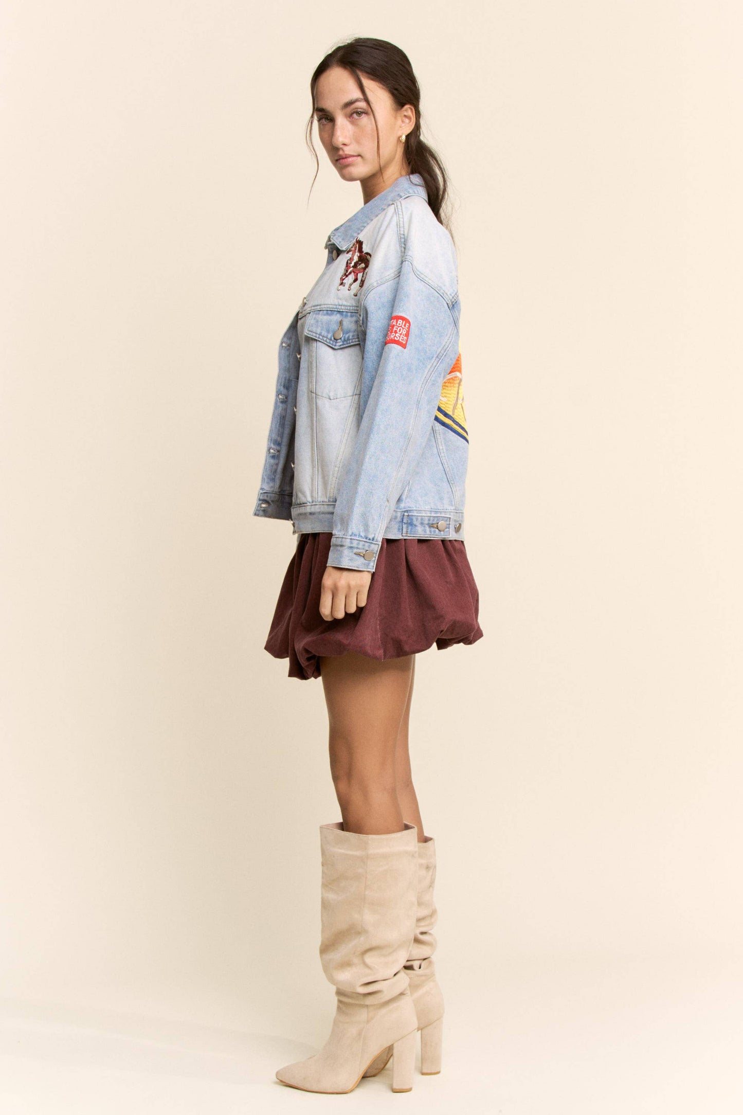 Davi & Dani - EMBROIDERED WESTERN DENIM TRUCKER JACKET