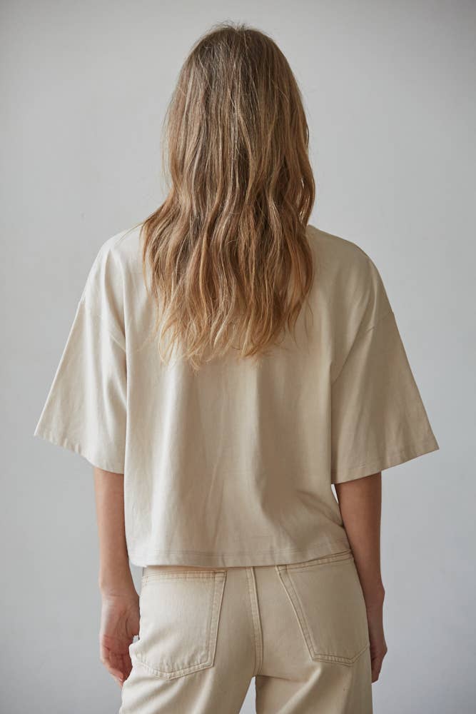 By Together - Knit Cotton Crew Neck Drop Shoulder Short Sleeve Top