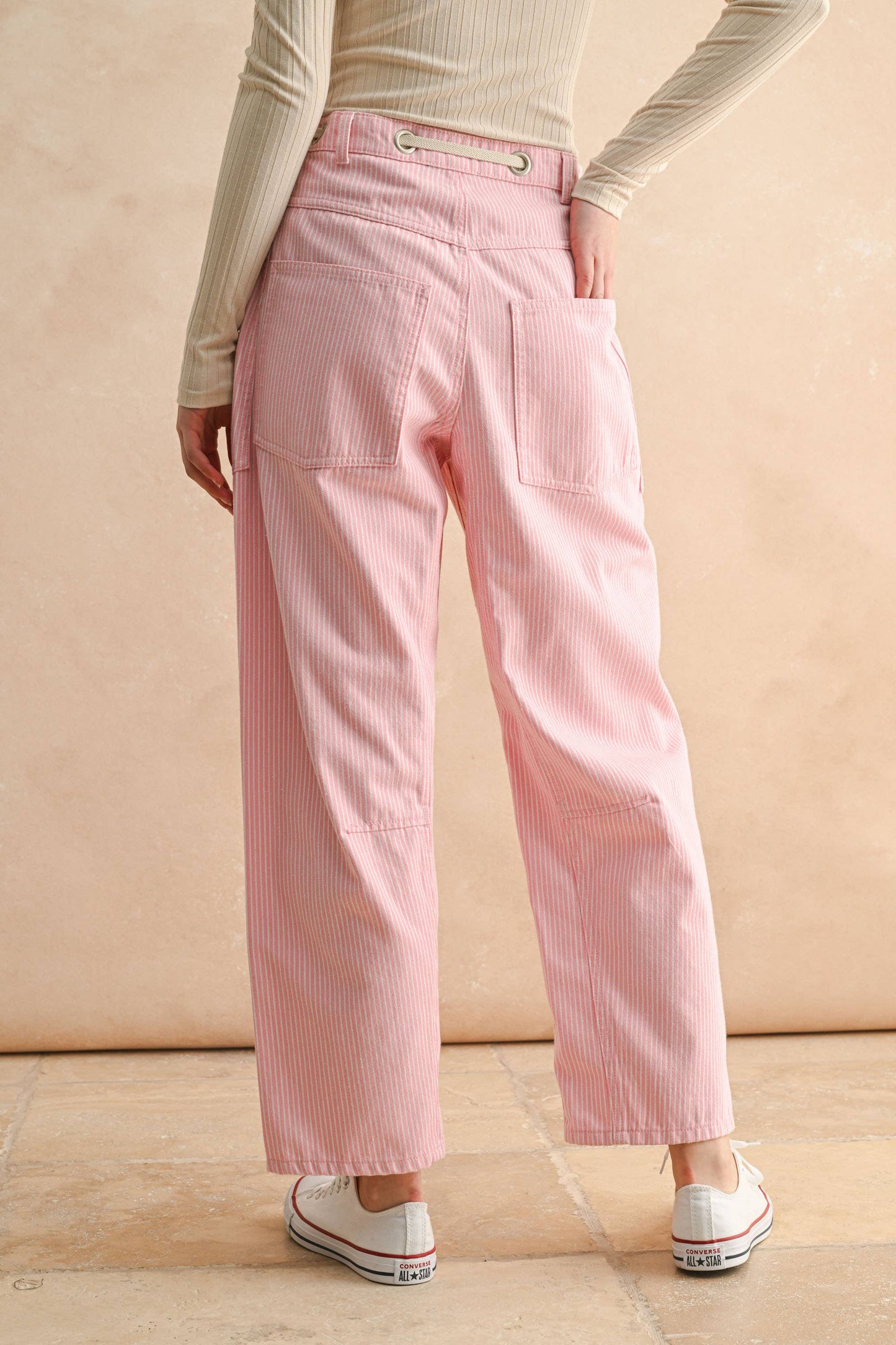 MIOU MUSE - STRIPED BARREL PANTS WITH TIE  IN FRONT