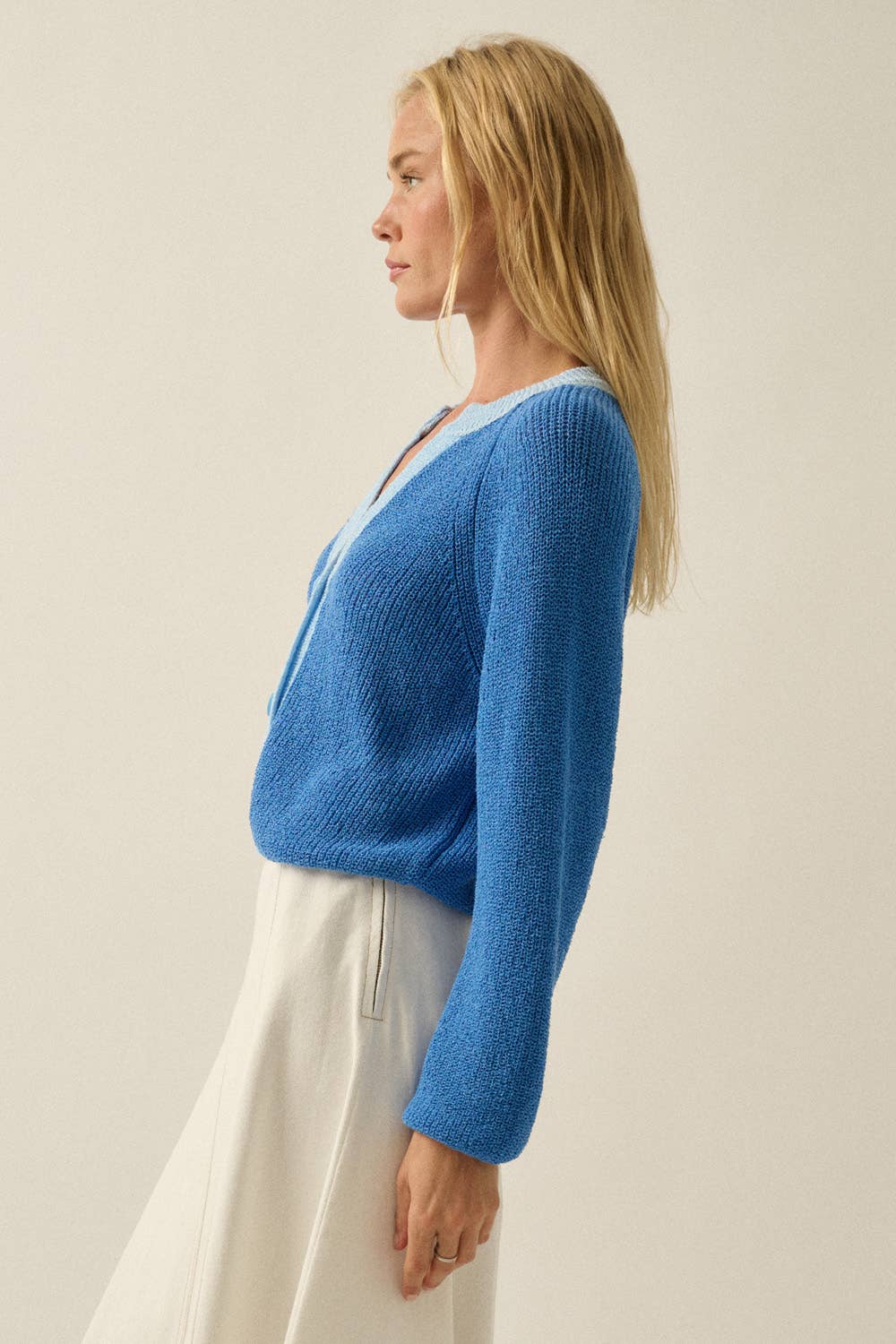 Promesa USA - Ribbed Knit Contrast Cardigan Sweater