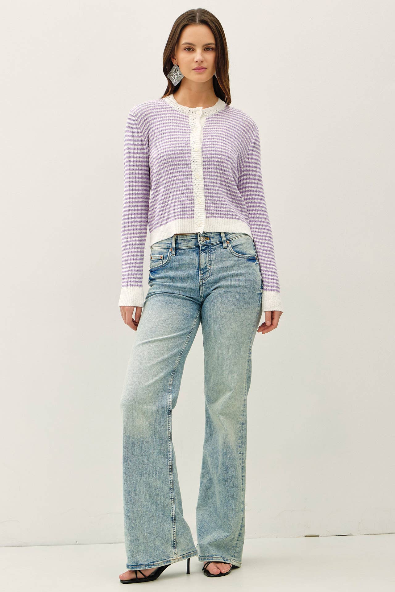 Be Cool - MINI STRIPE ROUND NECK CARDIGAN
