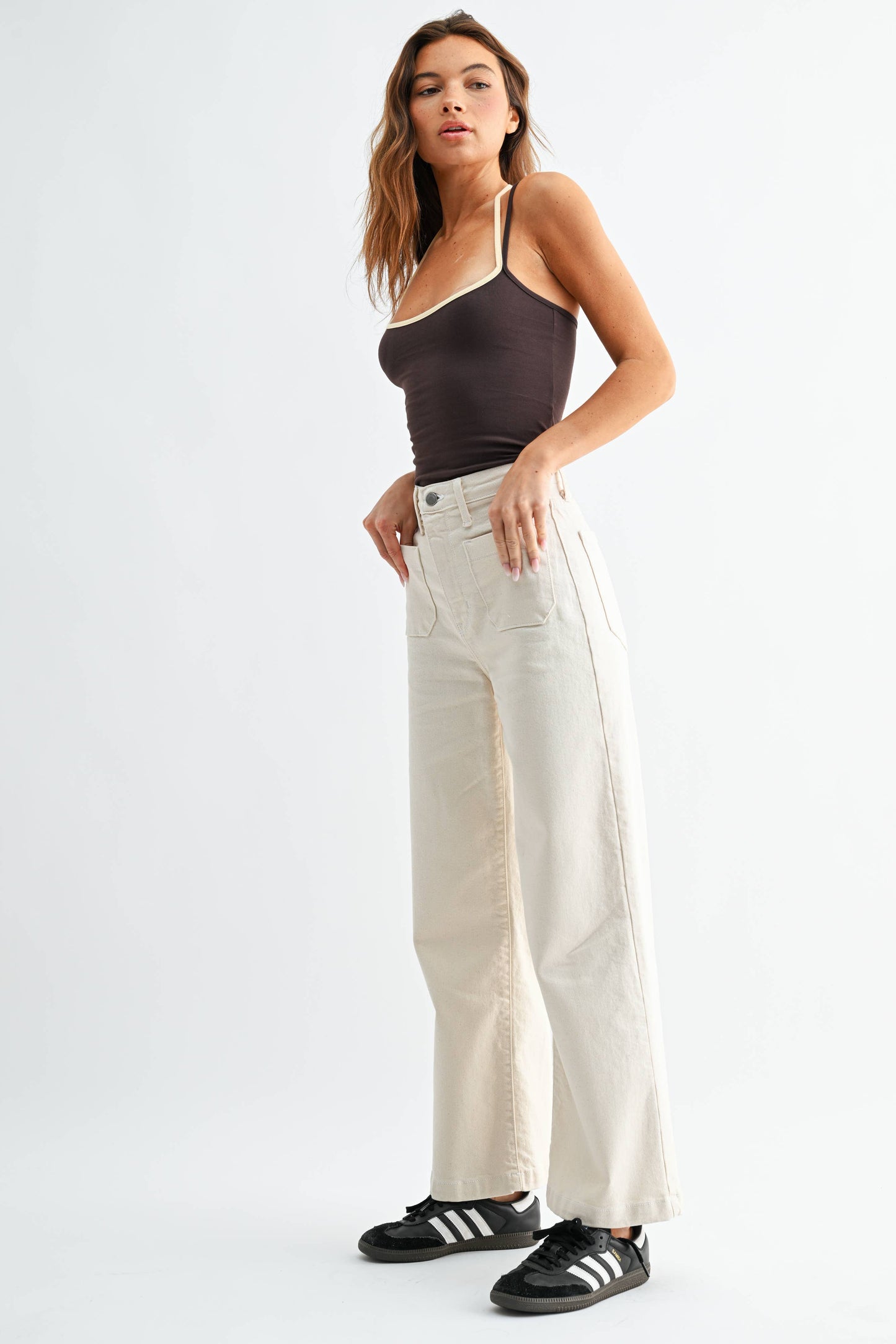JUST BLACK DENIM Cream Patch Pocket Wide Leg