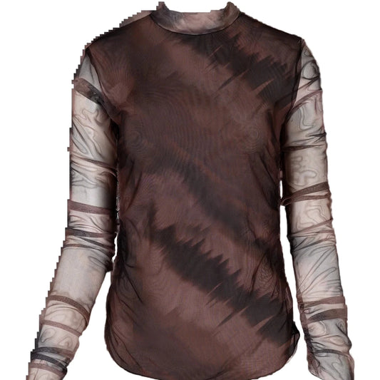 ASTRID- Brown Mesh Top