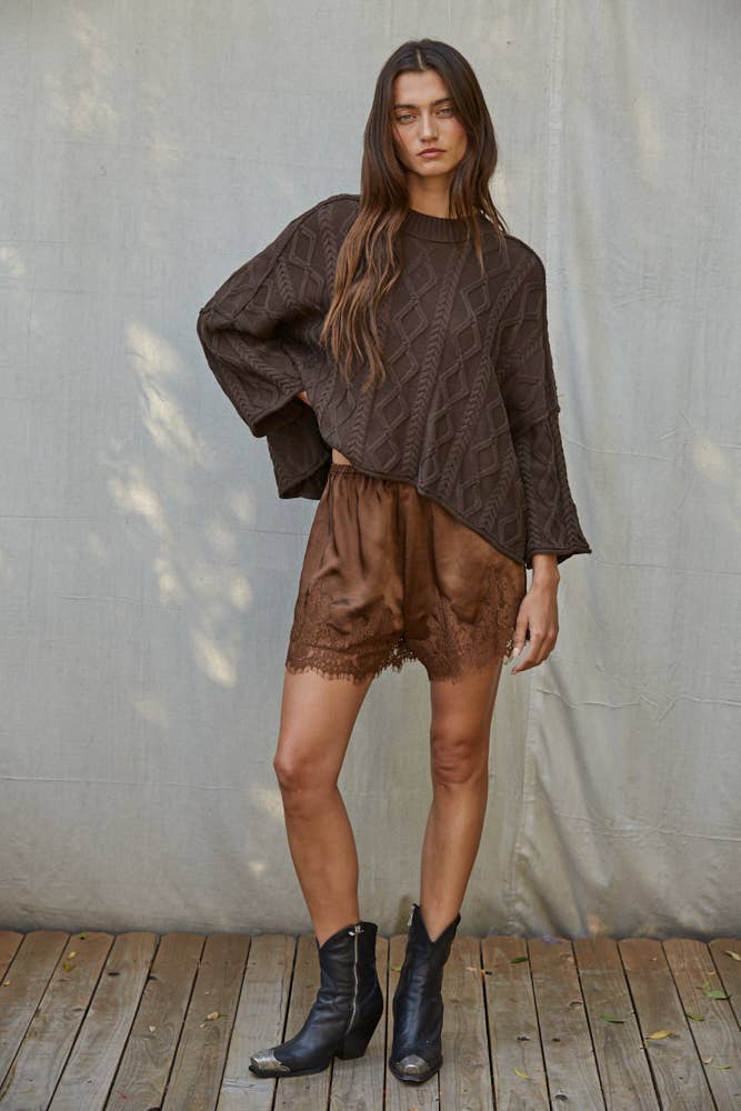 By Together -  Woven Elastic Waist Shorts with Lace Detail