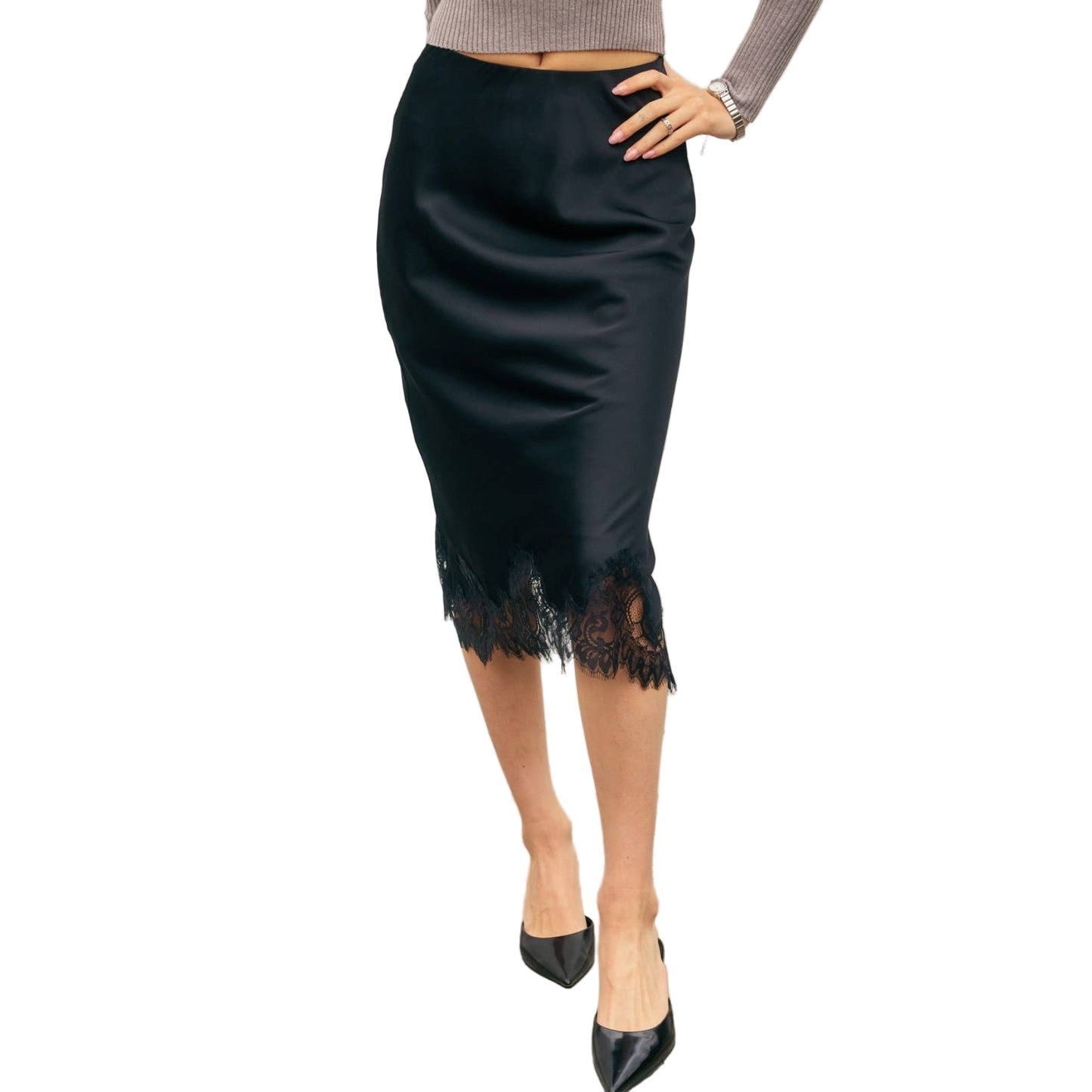 Dress Forum - Satin Lace Hem Pencil Skirt