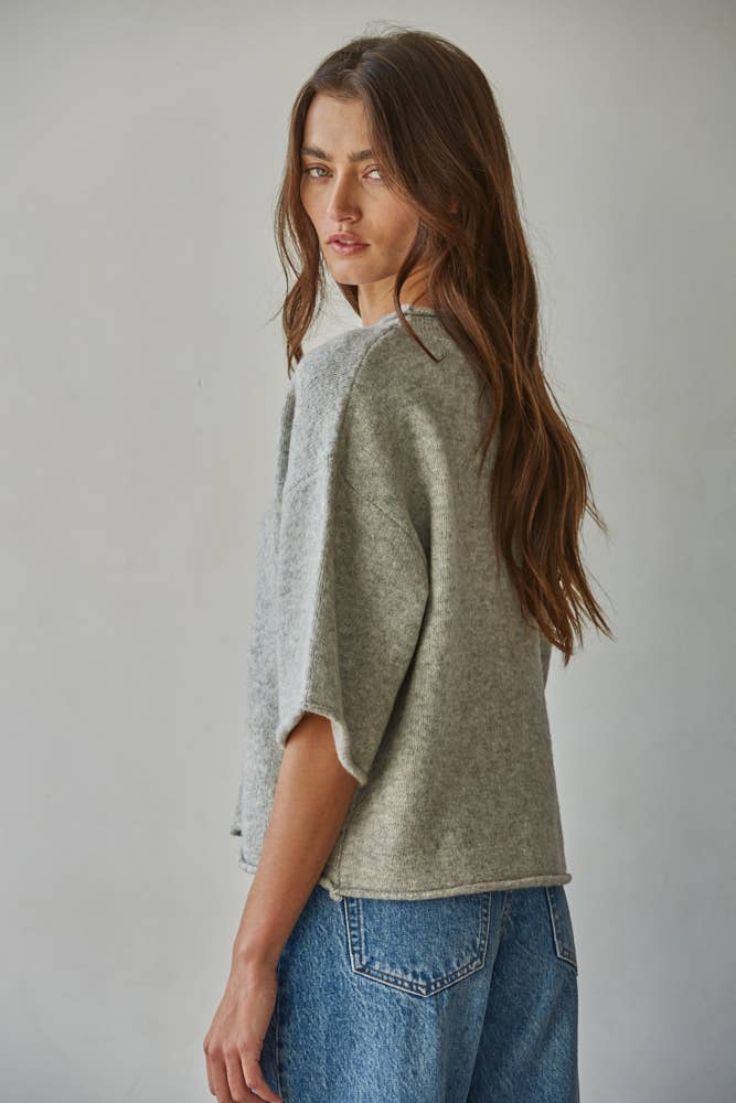 By Together -  Knit Sweater Quarter Sleeve Button Up Cardigan Top