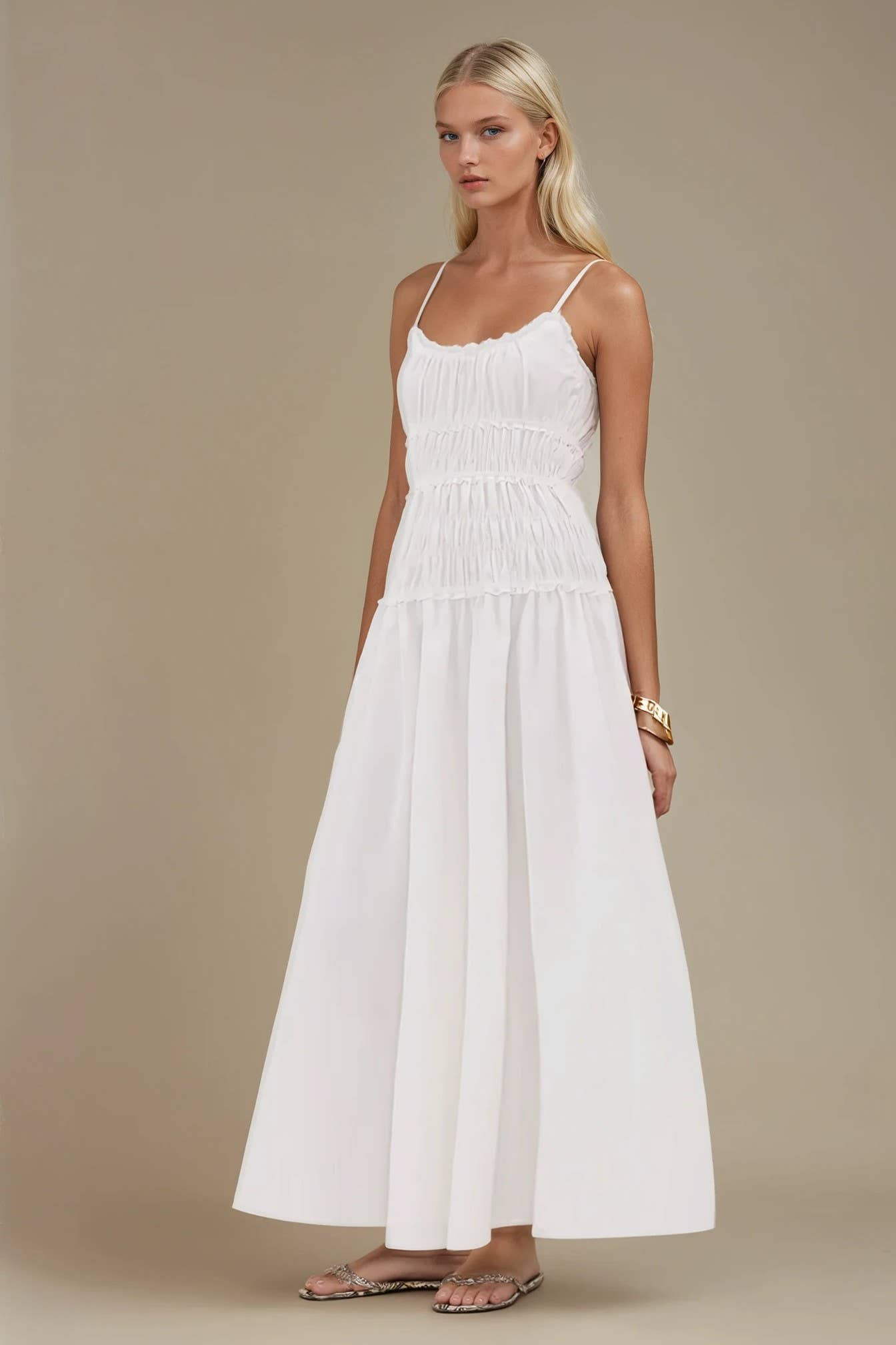 WISTERIA LANE - WHITE SMOCKED MAXI COTTON DRESS