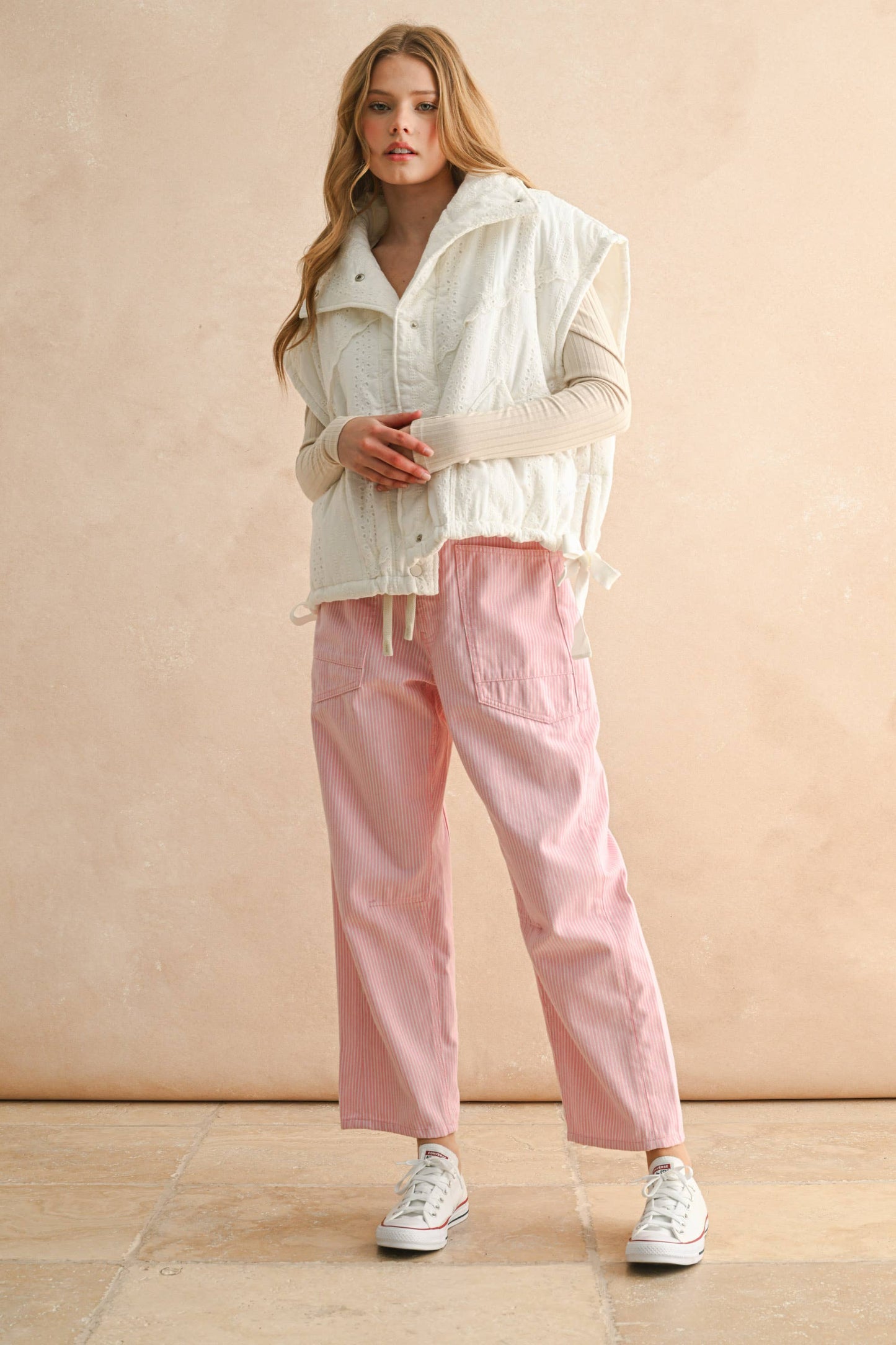 MIOU MUSE - STRIPED BARREL PANTS WITH TIE  IN FRONT