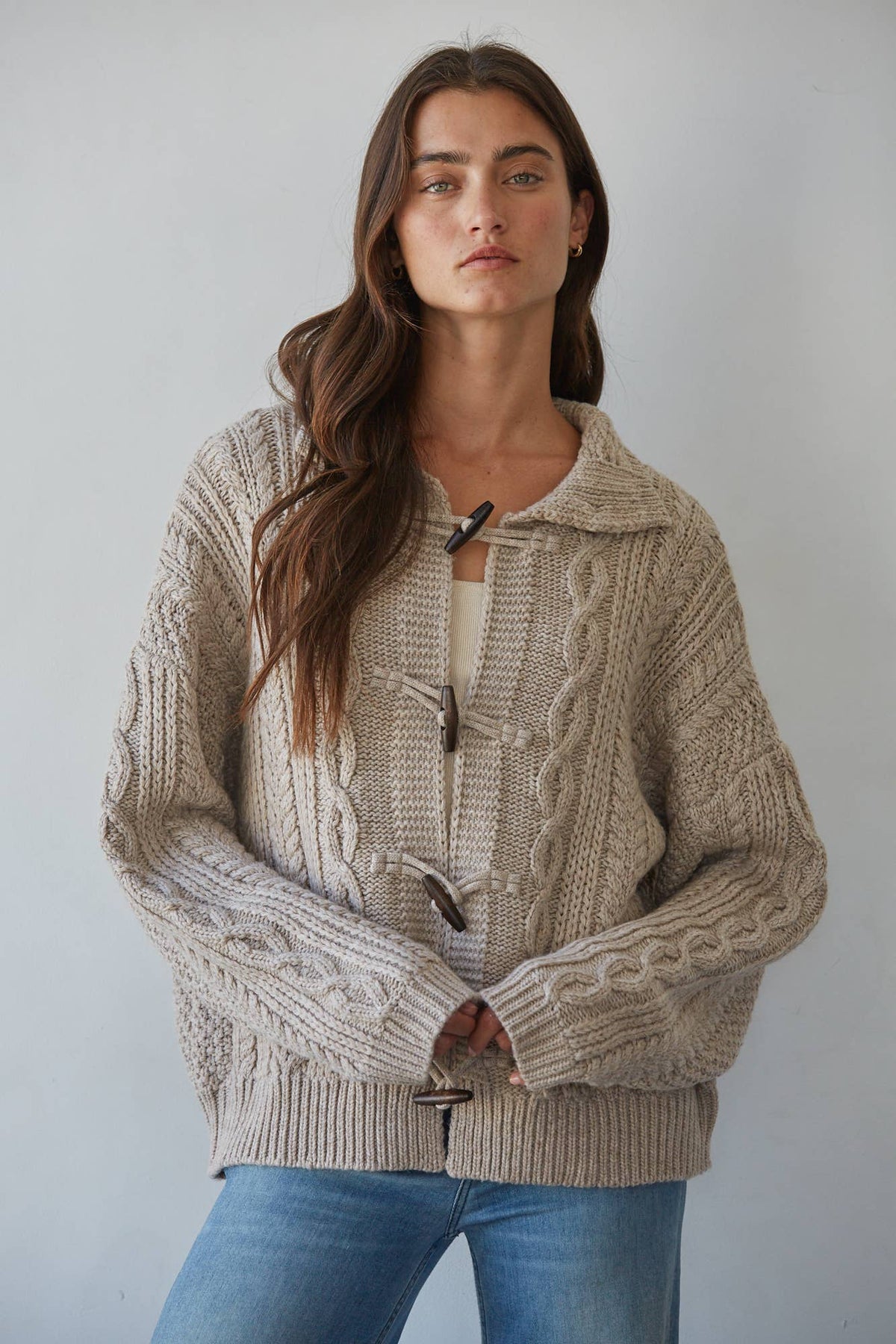 By Together -Knit Sweater Cable Knit Mock Cardigan