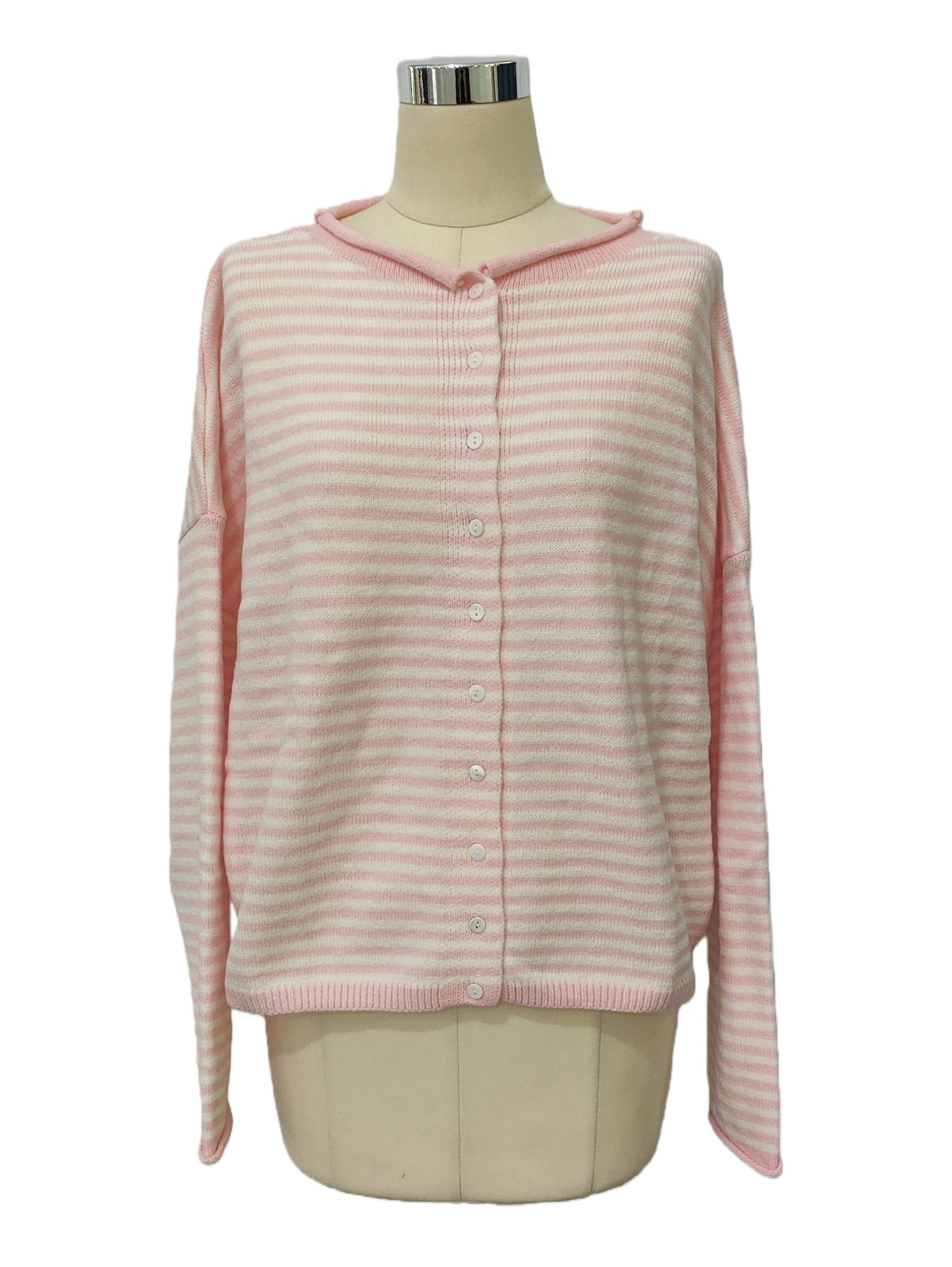 HIDDENBRAND - Lightweight roll neck cardigan in stripe