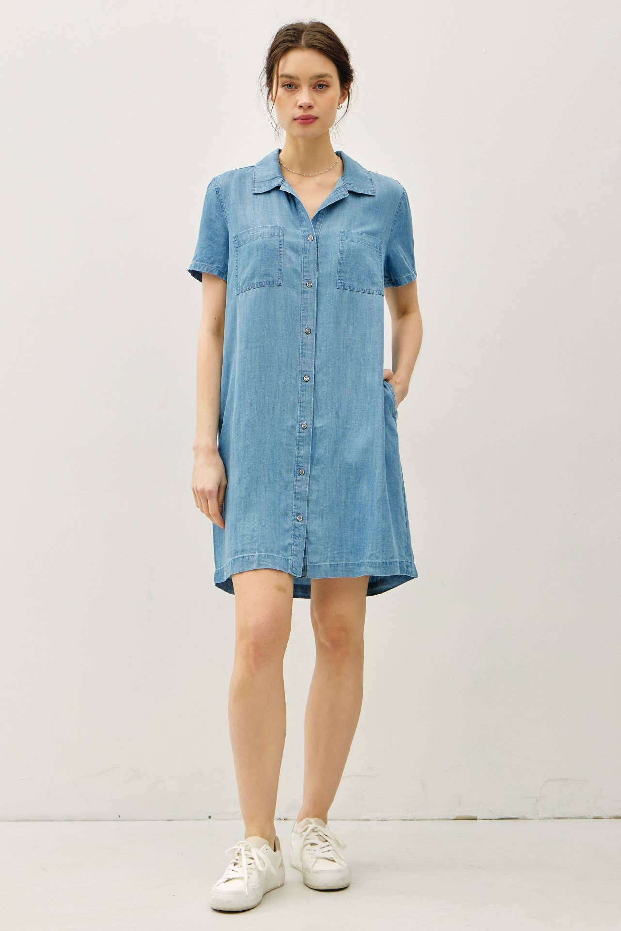 Be Cool - DENIM WASH BUTTON DOWN TENCEL SHIRT DRESS