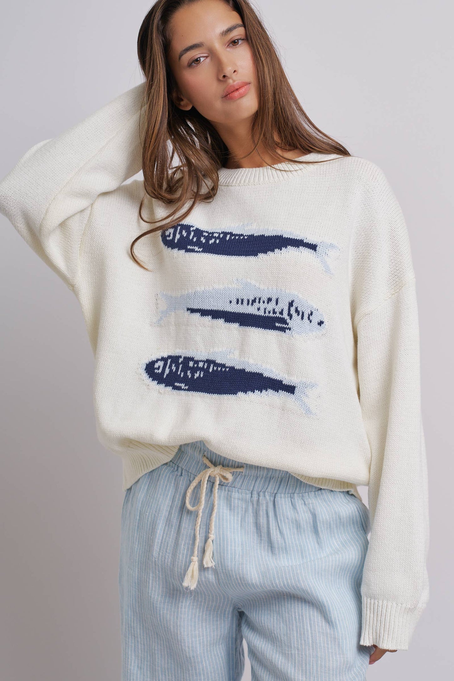 Urban Daizy - Graphic Oversized Drop-Shoulder Knit Sweater