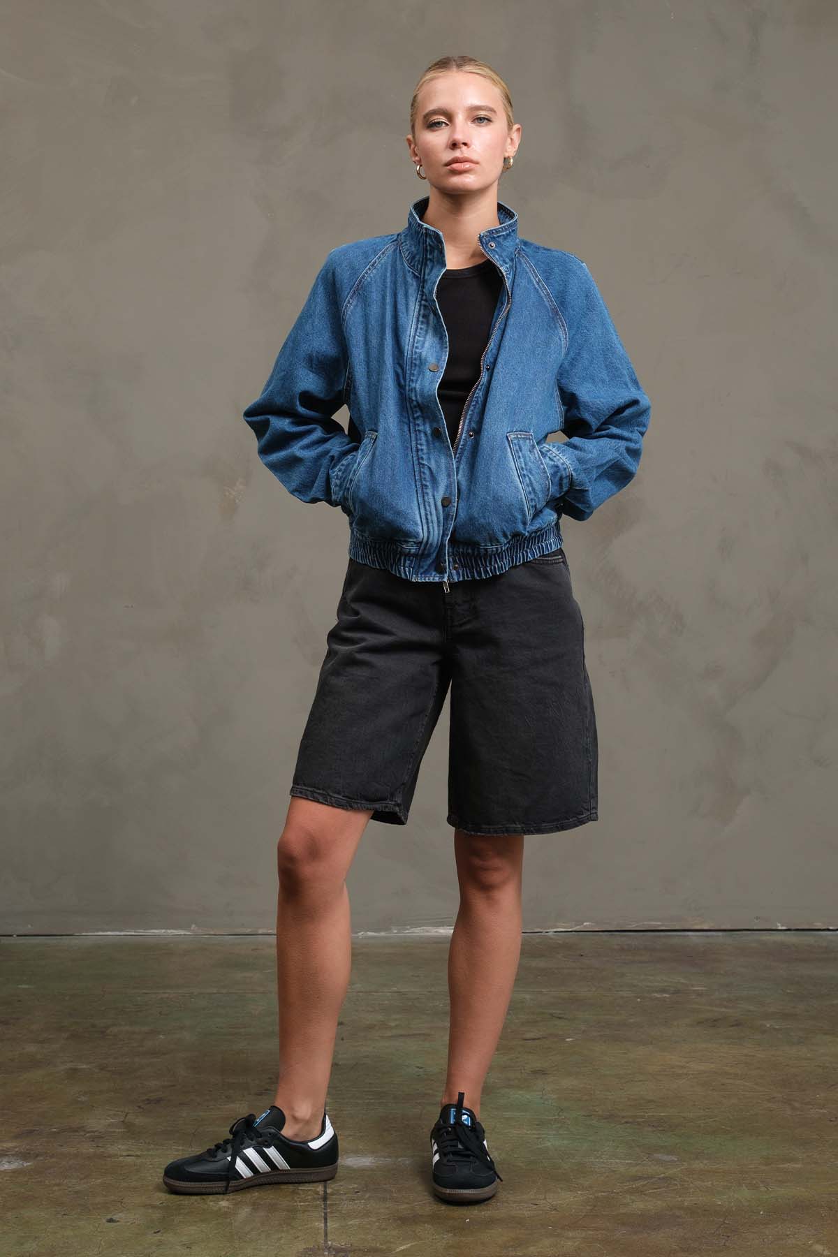 RAISONNEL - Washed Denim Bomber Jacket