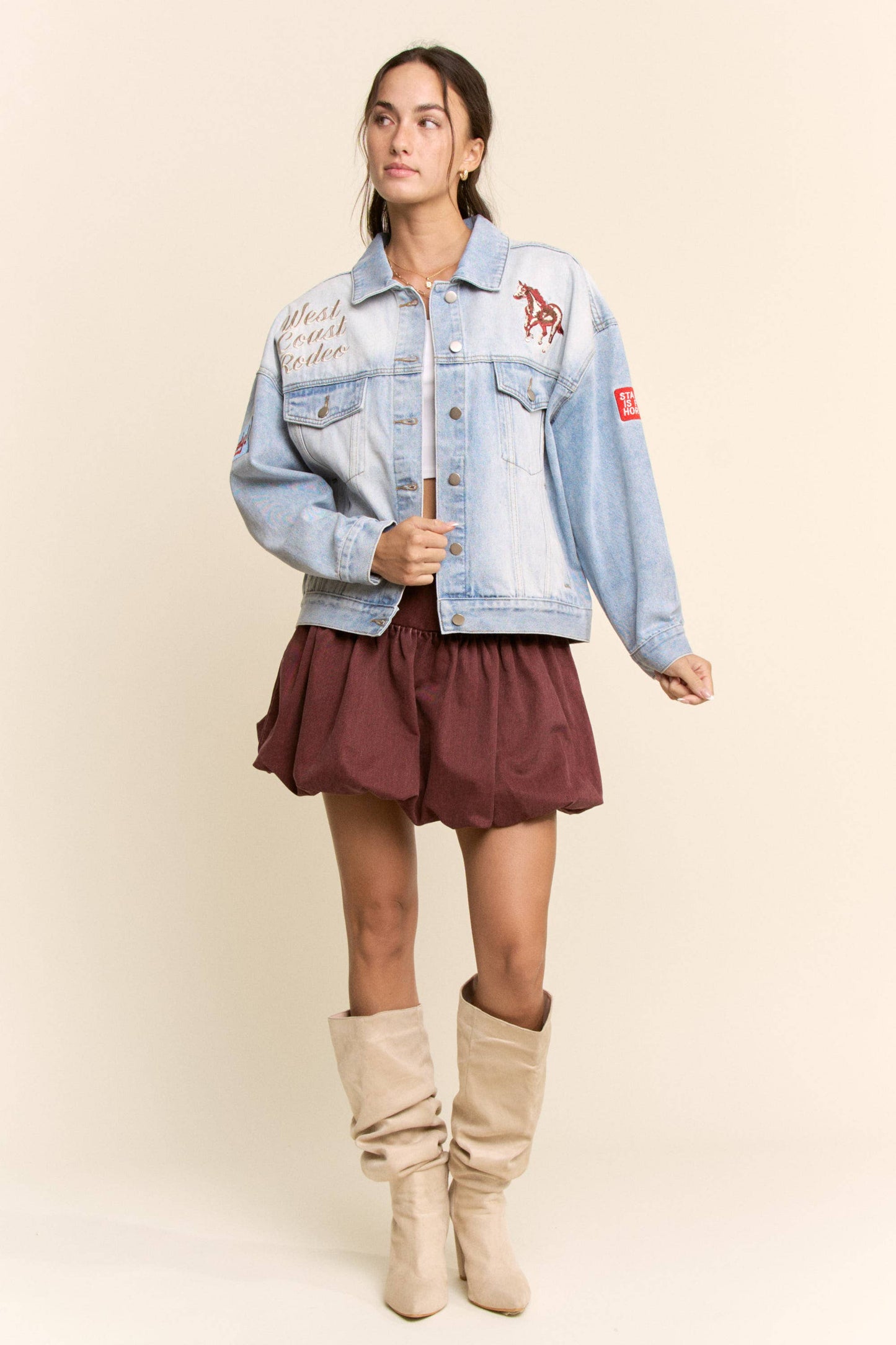 Davi & Dani - EMBROIDERED WESTERN DENIM TRUCKER JACKET