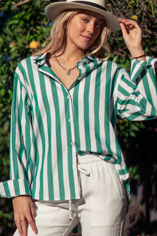 Urban Daizy - Oversized Stripe Button Down Collared Shirt
