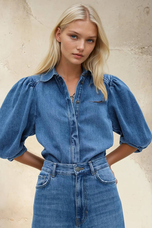 WISTERIA LANE - BALLOON SLEEVED DENIM SHIRTING