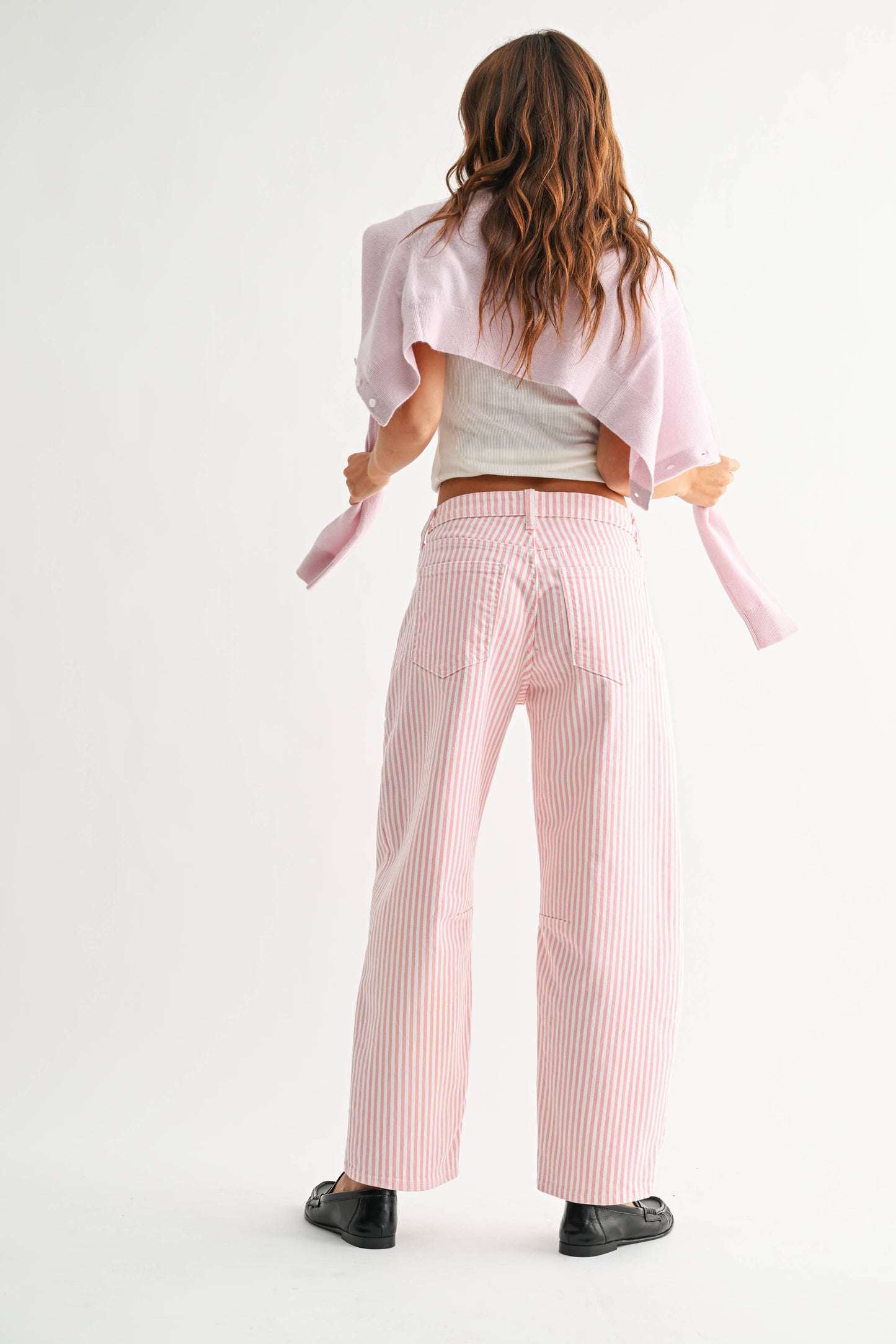 JUST BLACK DENIM - PINK STRIPE - Utility Seamed Barrel