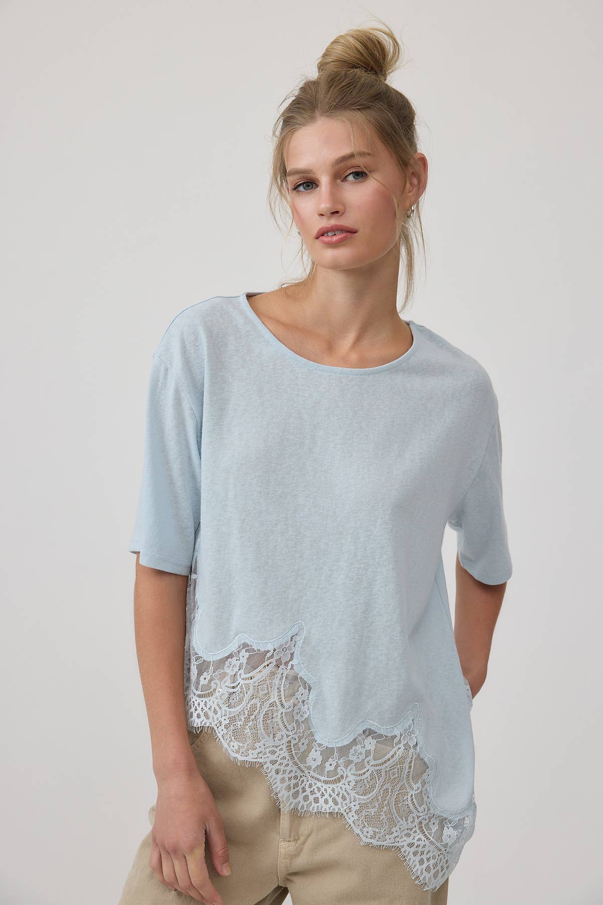 RAISONNEL - Slub Knit Lace Hem Tee - RTK1154