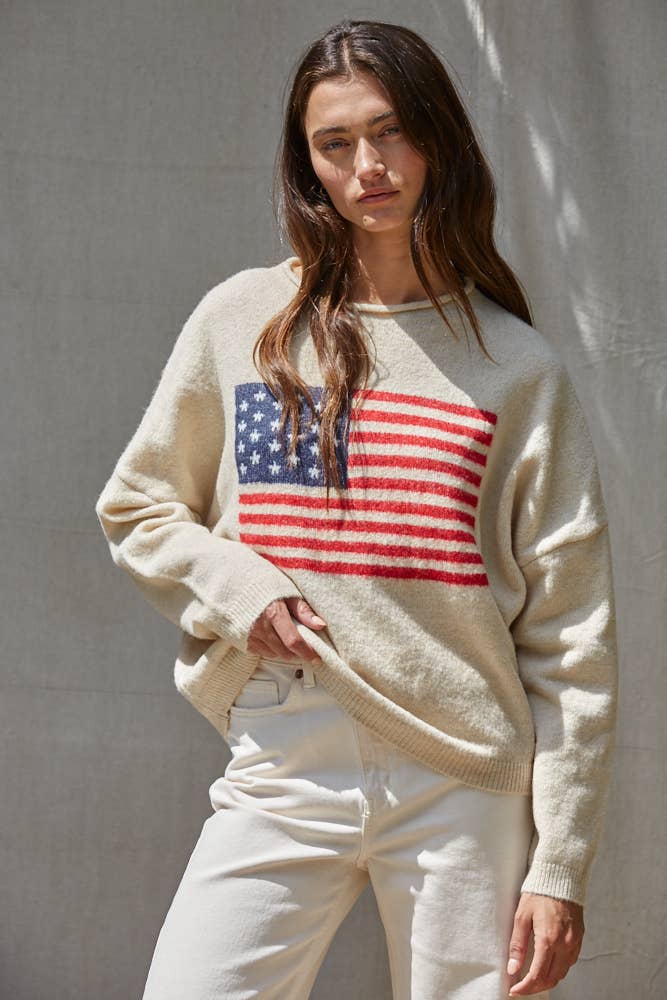 By Together - Knit Sweater American Flag Long Sleeve